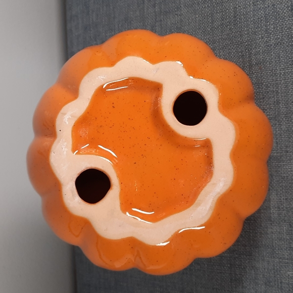 Ceramic Pumpkin Figure Tabletop Decor Fall Harvest Half Glazed Orange Nat… - Picture 4 of 6